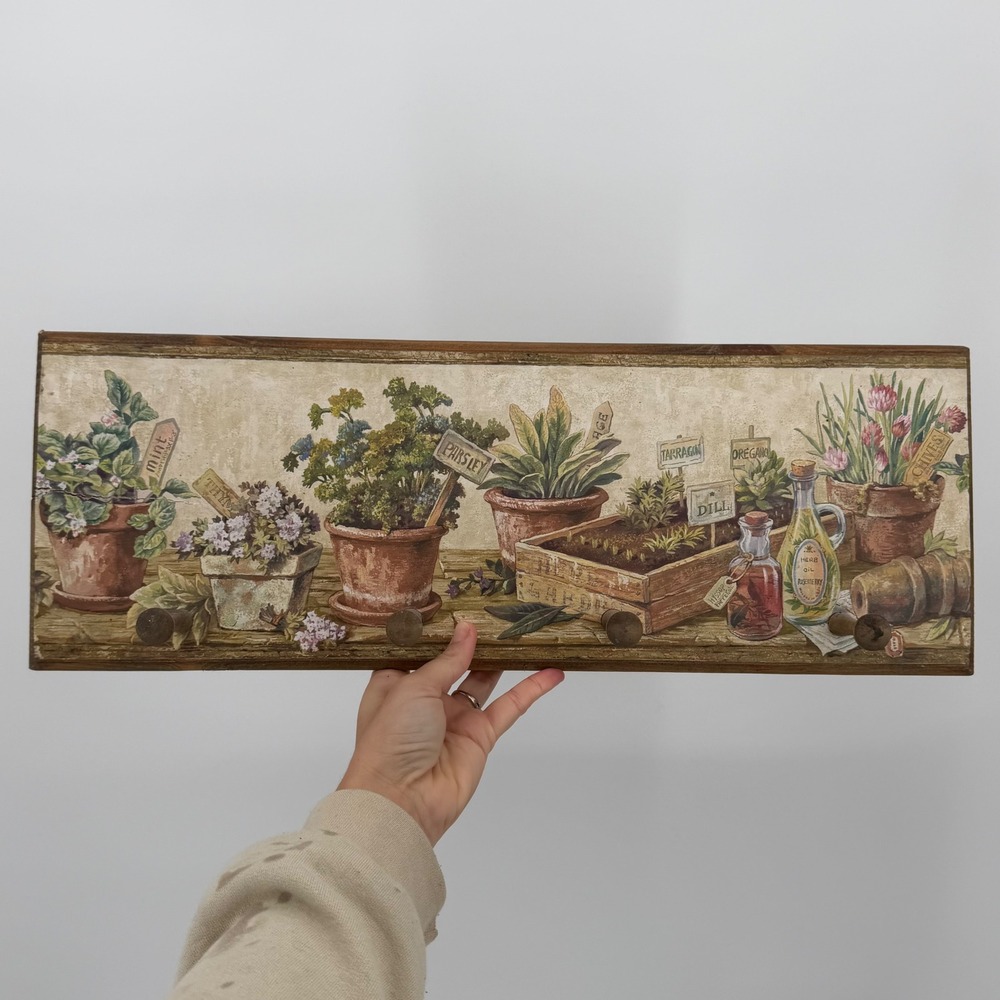 Vintage Herb Garden Wooden Wall Coat Rack 4 Pegs Botanical Kitchen Decor 22in
